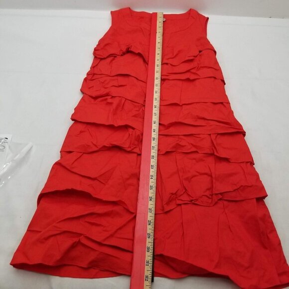 Loft Women's Button Front Ruffle Shirt Dress Sleeveless Solid Red Size 4 - Picture 4 of 5